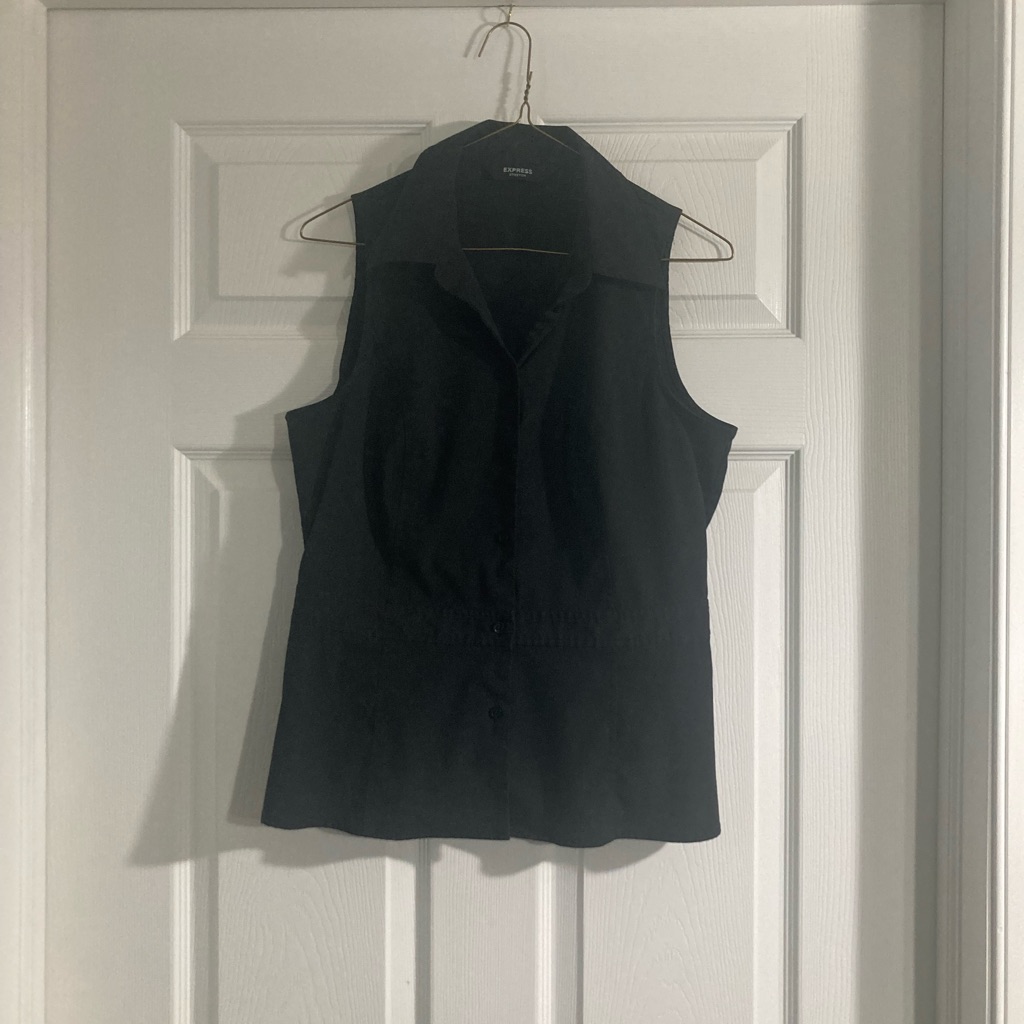 Express Stretch Black Sleeveless Button Down, Size 11/12